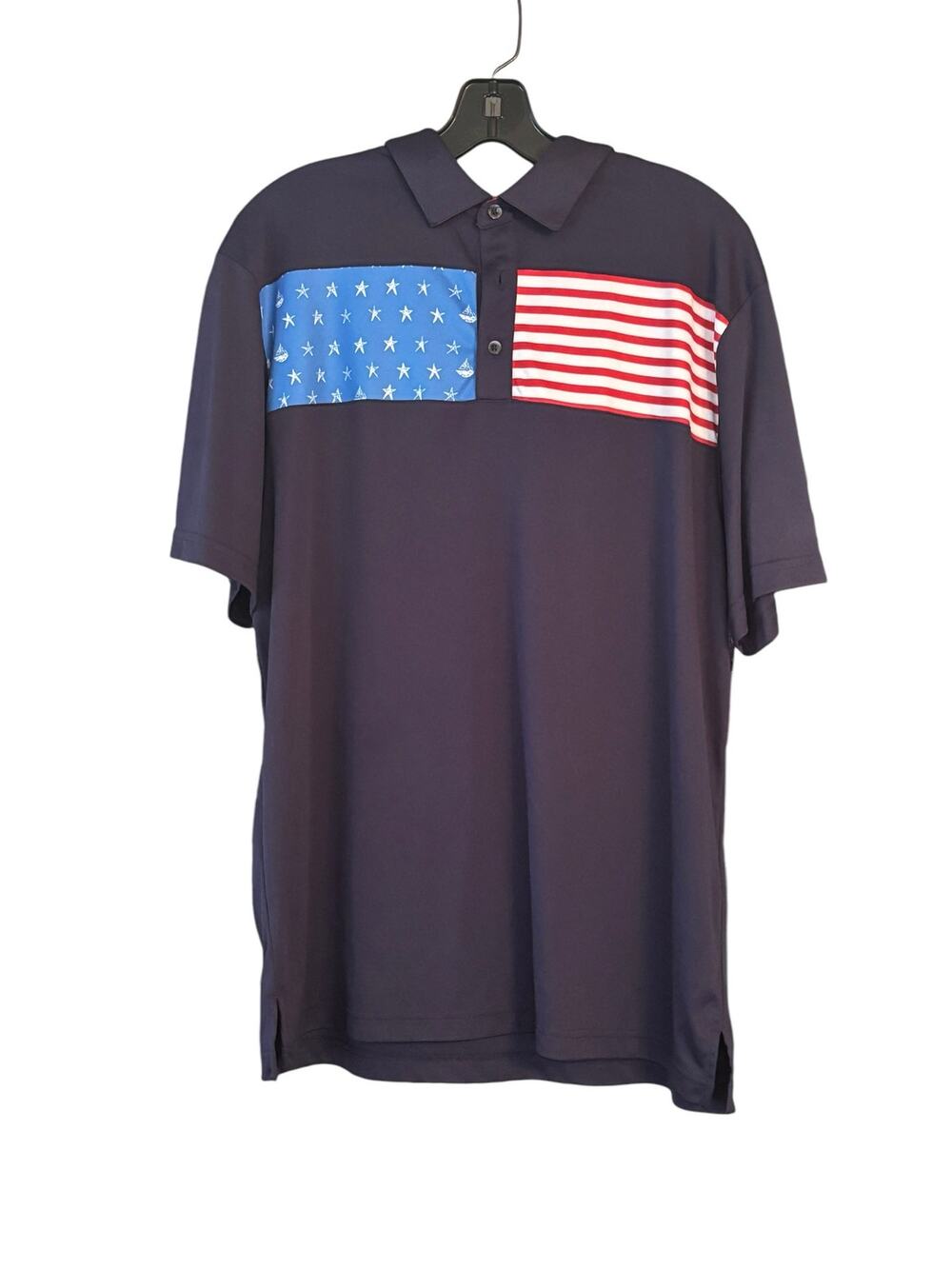 Pro Tour Coolplay Men’s Polo Large Flags USA Nautical Patriotic Golf Red Blue
